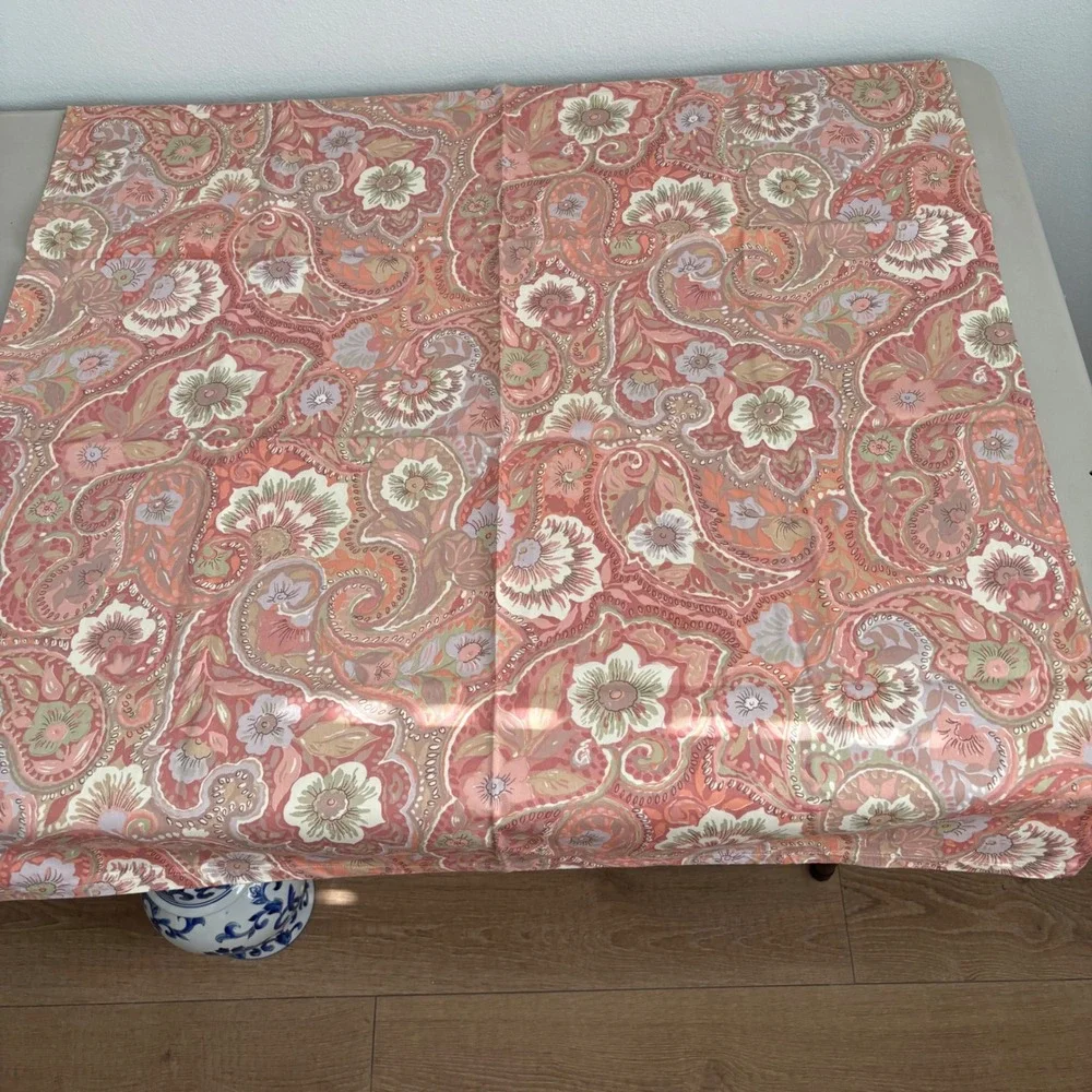 VTG Floral Paisley SQ Tablecloth & 7Napkin Set Terracotta Sage Lavender 34x34‎
